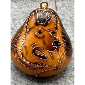 Lucuma German Shepherd Hand Carved Gourd Ornament Peru Folk Art Dog Decor
